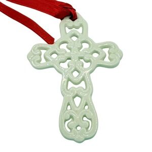 Vintage‎ Lenox Charms Lace Porcelain Ivory Cross Winter Holiday Gift Decor